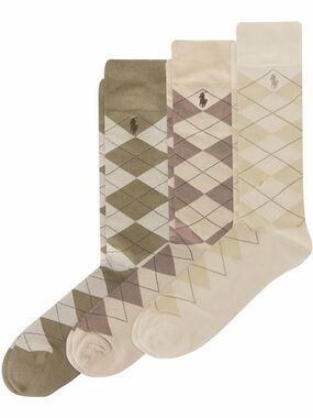 Ralph Lauren Argyle Dress Socks - Olive, Taupe & Cream (3-Pack)